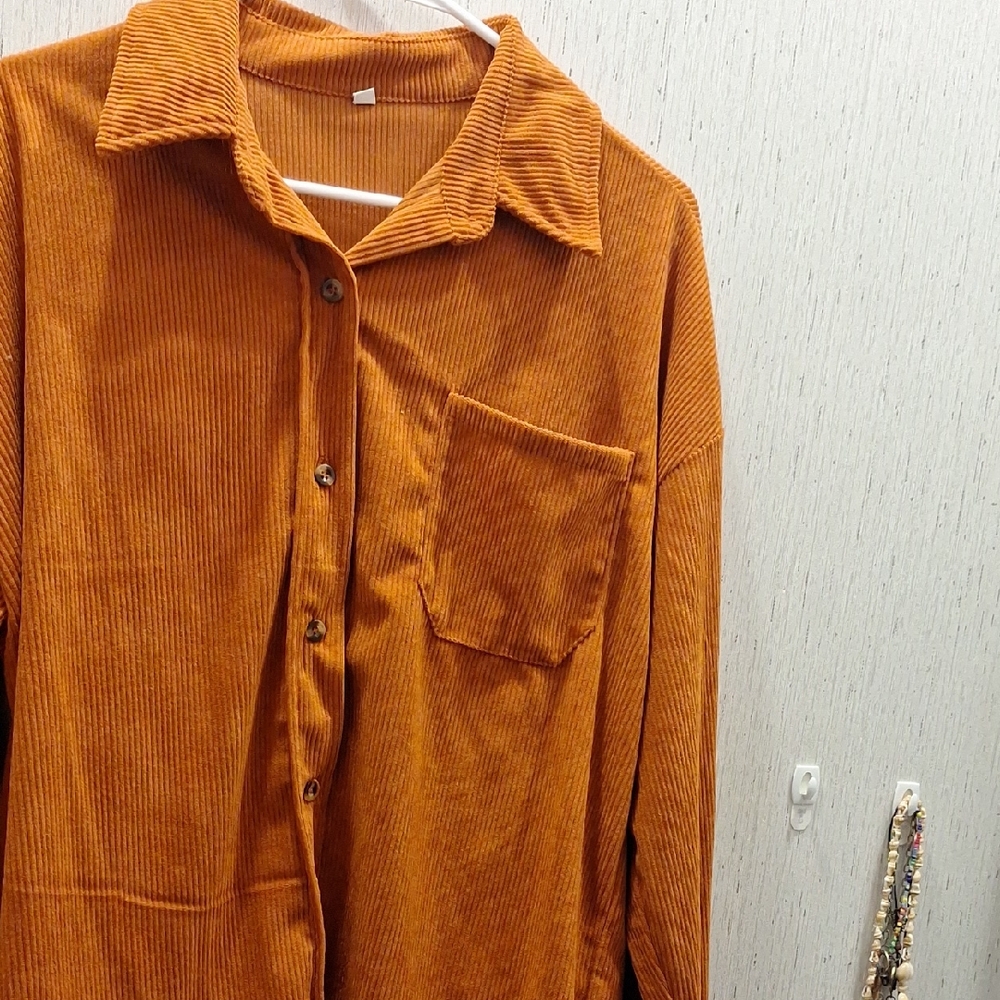 Rust Orange Corduroy Button-Up Shirt